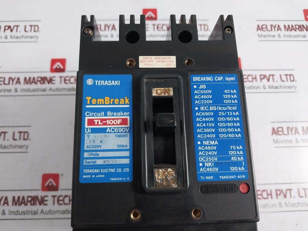 Terasaki Electric Tl-100F Tembreak Circuit Breaker 15A 3 Pole Ac690V