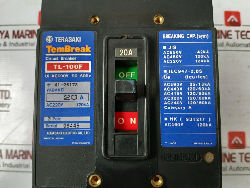 Terasaki Electric Tl-100F 3 Pole Tembreak Circuit Breaker Ac690V 20A 50-60Hz