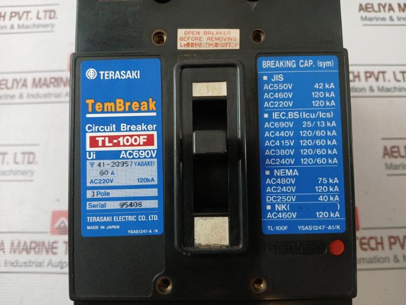 Terasaki Electric Tl-100F Tembreak Circuit Breaker 60A 3Pole 120Ka Ac220V