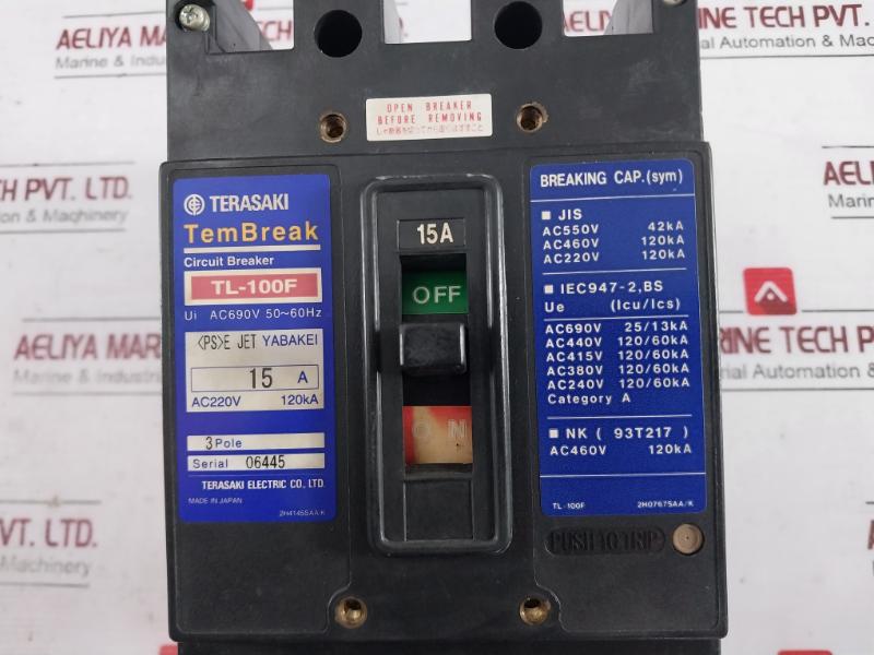 Terasaki Electric Tl-100F Tembreak Circuit Breaker 15A 3 Pole 120Ka Ac460V