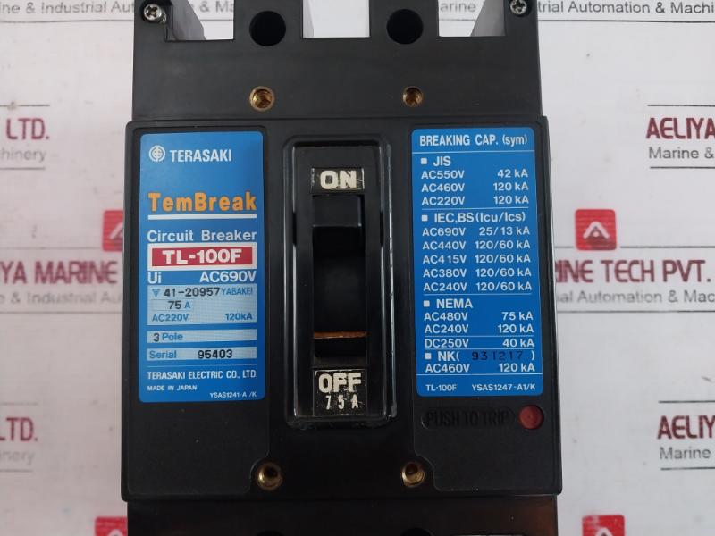 Terasaki Electric Tl-100F 3 Pole Tembreak Circuit Breaker Ac690V Ac220V 120Ka