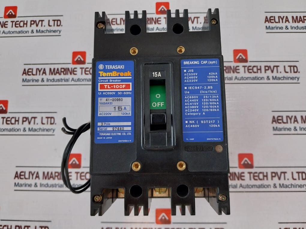 Terasaki Electric Tl-100F Tembreak Circuit Breaker 15A 3 Pole 200-480V
