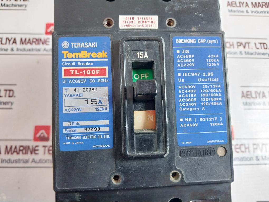 Terasaki Electric Tl-100F Circuit Breaker 15A 3 Pole Ac690V 50~60Hz