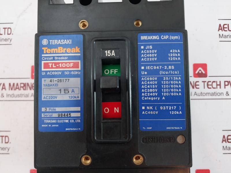 Terasaki Electric Tl-100F Tembreak Circuit Breaker 15A 3 Pole 200-480V 50/60Hz