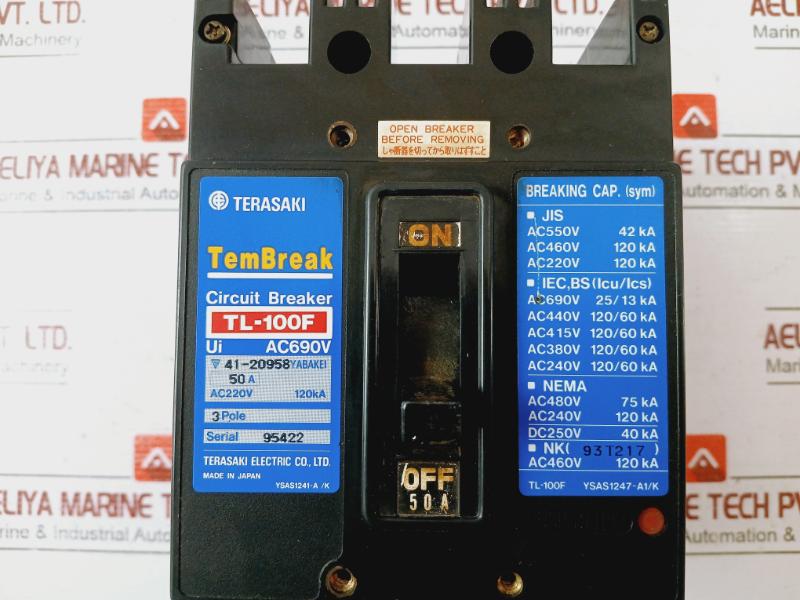 Terasaki Electric Tl-100F Tembreak Circuit Breaker 3 Pole Ac220V 120Ka