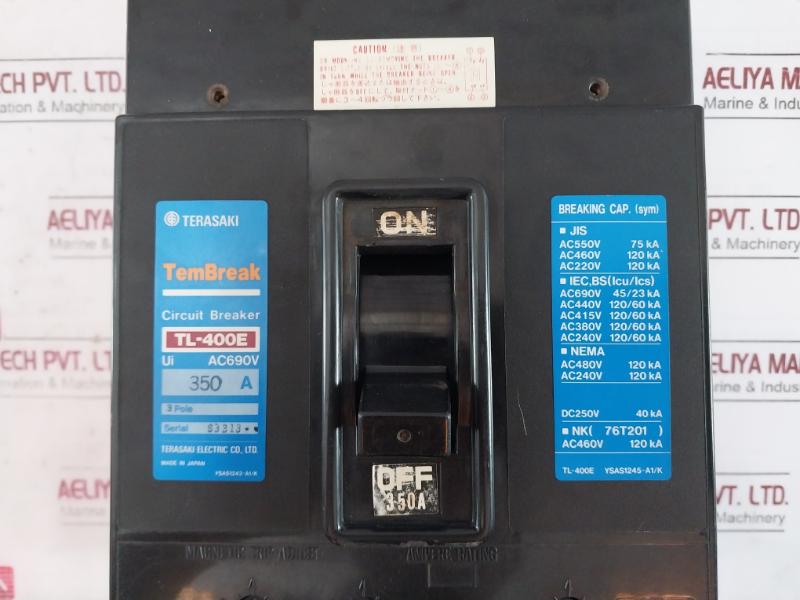Terasaki Electric Tl-400E Tembreak Circuit Breaker 3 Pole 200-480V 50/60 Hz 350A