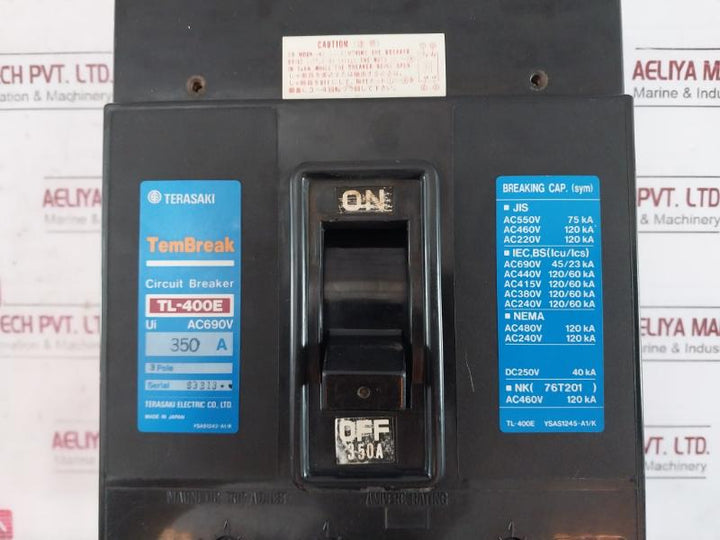 Terasaki Electric Tl-400E Tembreak Circuit Breaker 3 Pole 200-480V 50/60 Hz 350A