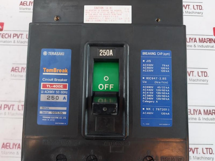 Terasaki Electric Tl-400E Tembreak 3 Pole Circuit Breaker 50-60Hz Ac690V 250A