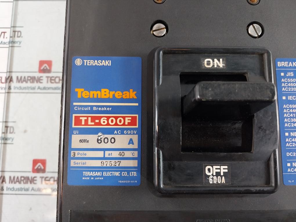 Terasaki Electric Tl-600F 3 Pole Circuit Breaker 600A Ac690V 60Hz