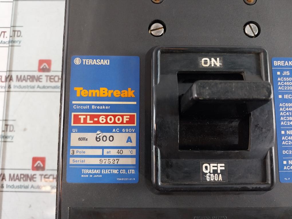Terasaki Electric Tl-600F Tembreak Circuit Breaker 3-pole 600A Ac690V 50-60Hz