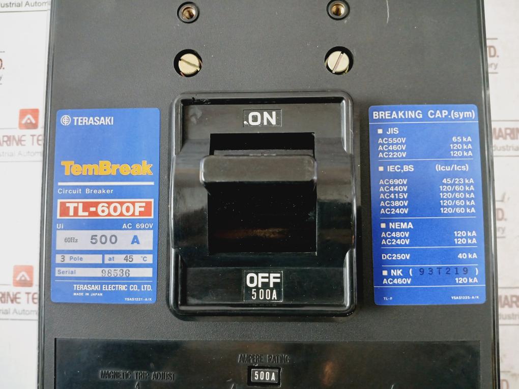 Terasaki Electric Tl-600F 3 Pole Tembreak Circuit Breaker 200-480V 50/60Hz