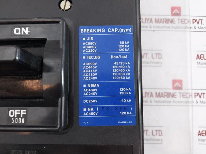 Terasaki Electric Tembreak Tl-600F 3 Pole Circuit Breaker Ac 690V 60Hz 500A