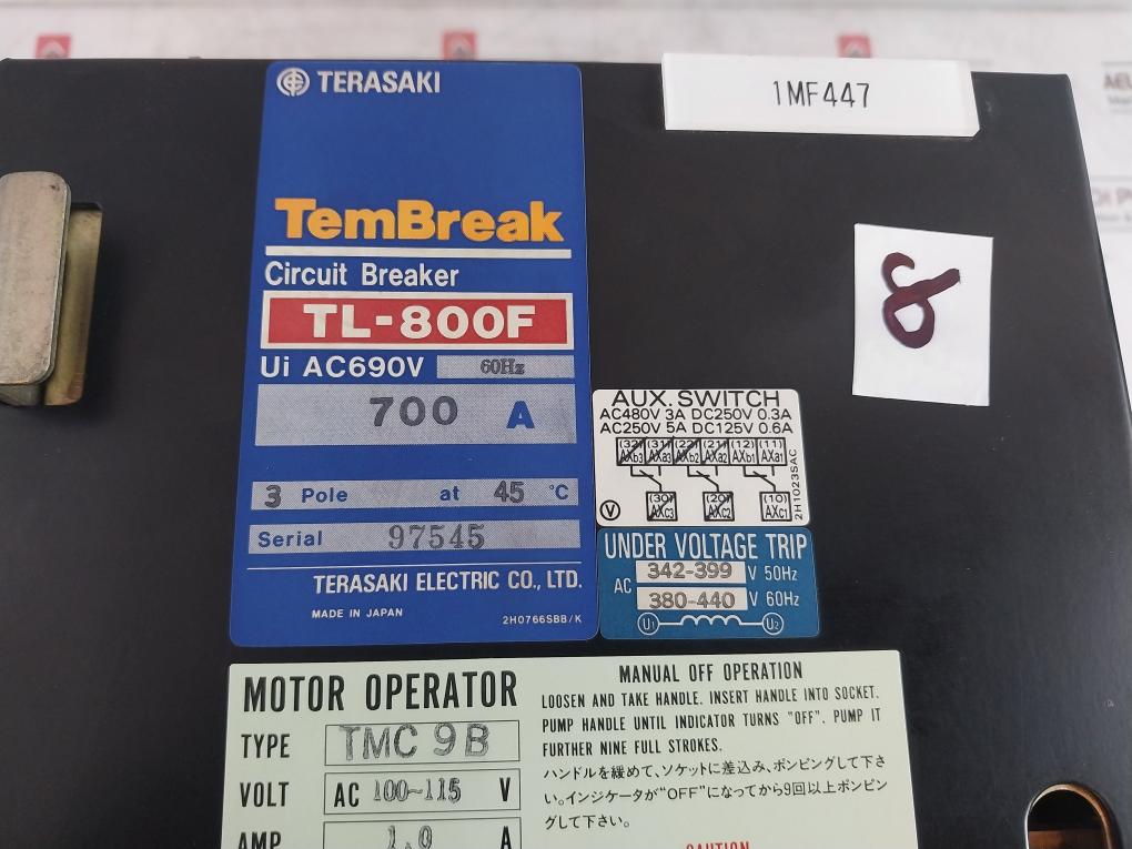 Terasaki Electric TL-800F Circuit Breaker W/ Motor Operator TMC 9B 700A 3 Pole