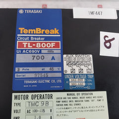 Terasaki Electric TL-800F Circuit Breaker W/ Motor Operator TMC 9B 700A 3 Pole
