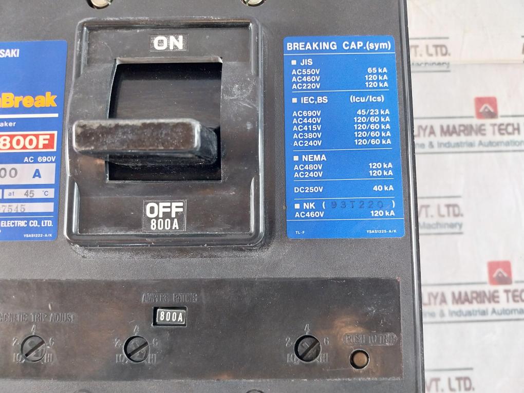 Terasaki Electric Tembreak Tl-800F Circuit Breaker 800A 3 Pole Ac 690V 60Hz