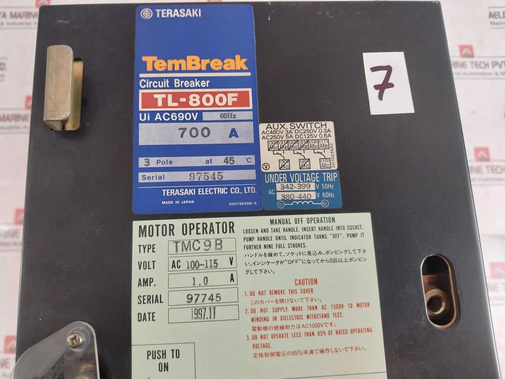 Terasaki Electric TL-800F Circuit Breaker With Motor Operator TMC9B 700A