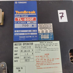 Terasaki Electric TL-800F Circuit Breaker With Motor Operator TMC9B 700A