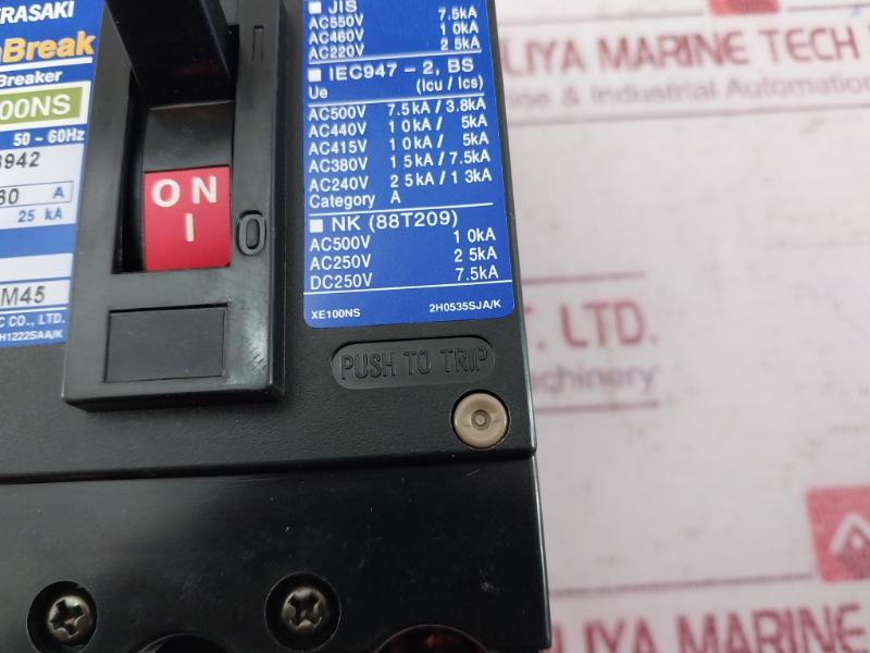 Terasaki Electric Xe100Ns 3 Pole Circuit Breaker Ac660V 60A 2H0535Sja/K 25Ka