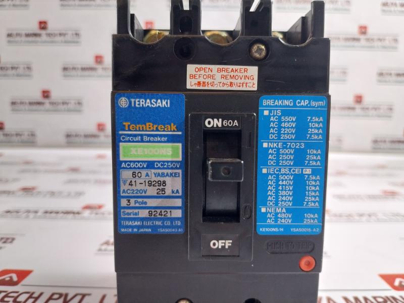 Terasaki Electric Xe100Ns Circuit Breaker 3 Pole 60A