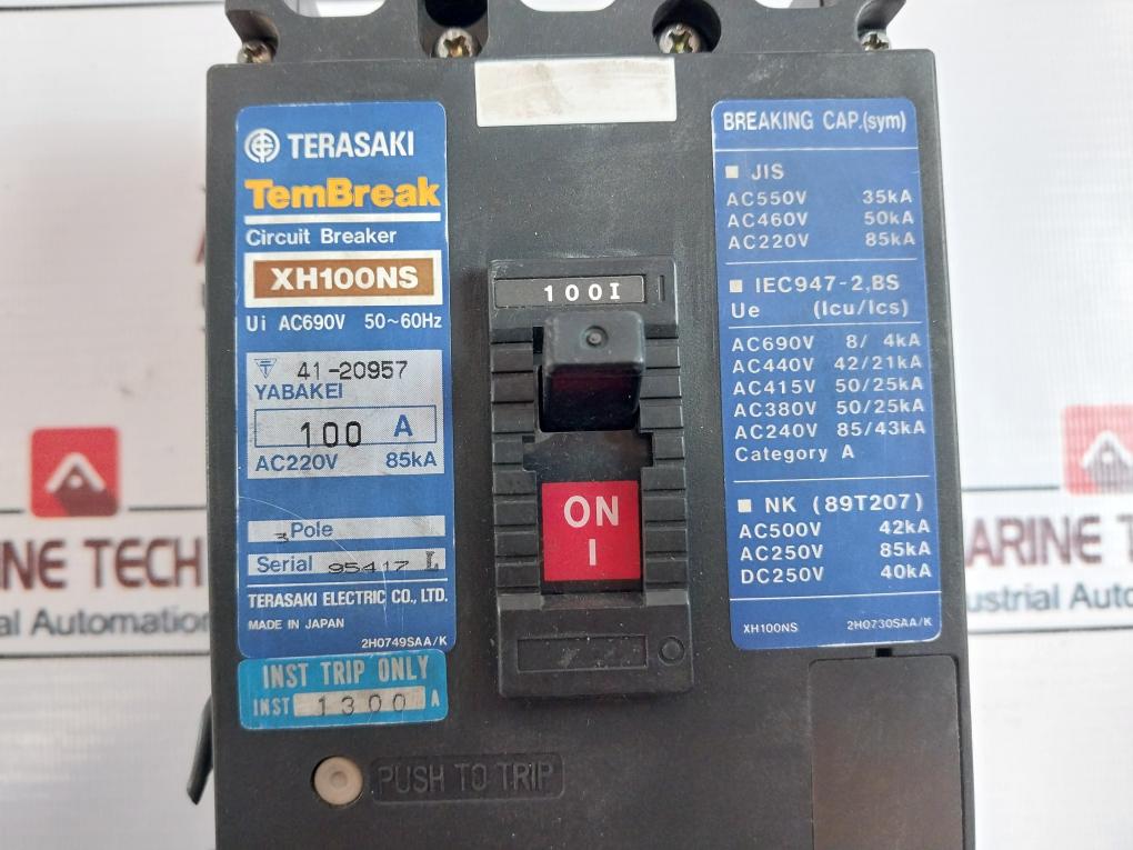 Terasaki Electric XH100NS 3 Pole Circuit Breaker 100A