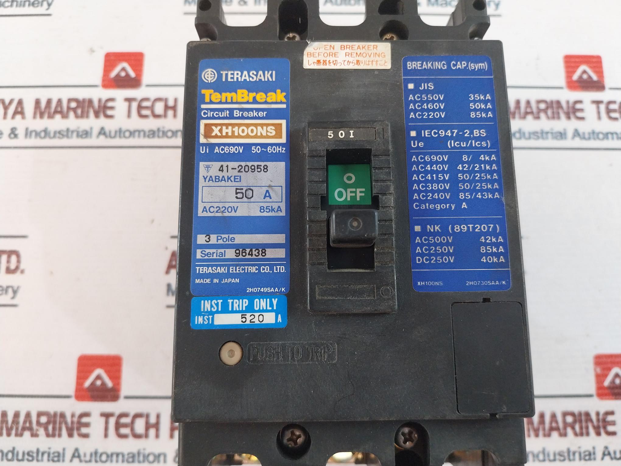 Terasaki Electric Xh100Ns 50A Circuit Breaker Ac220V 85Ka