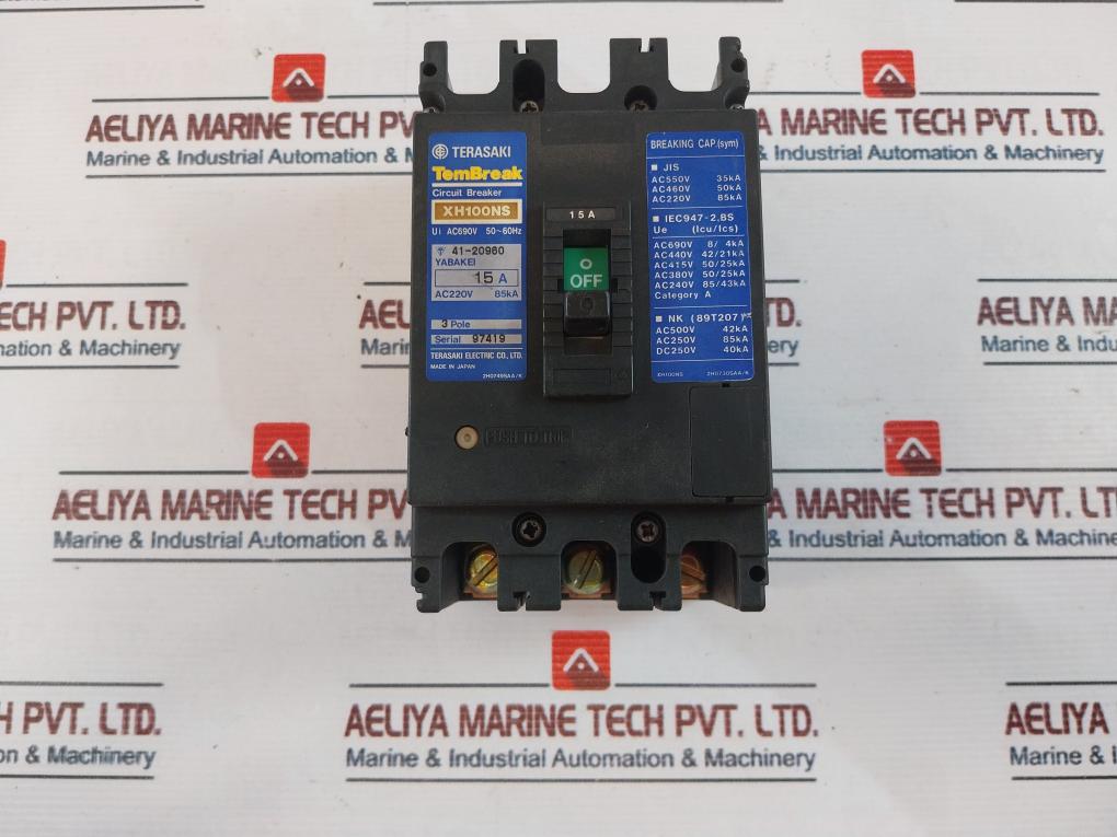 Terasaki Electric Xh100Ns Circuit Breaker 15A 3 Pole Ac 690V 50~60Hz