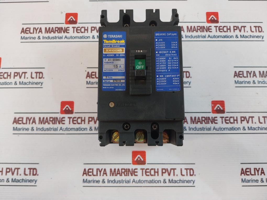 Terasaki Electric XH100NS Circuit Breaker 15A 3 Pole AC690V 50~60Hz