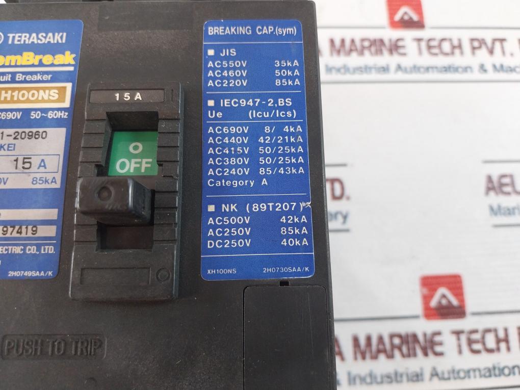 Terasaki Electric XH100NS Circuit Breaker 15A 3 Pole AC690V 50~60Hz