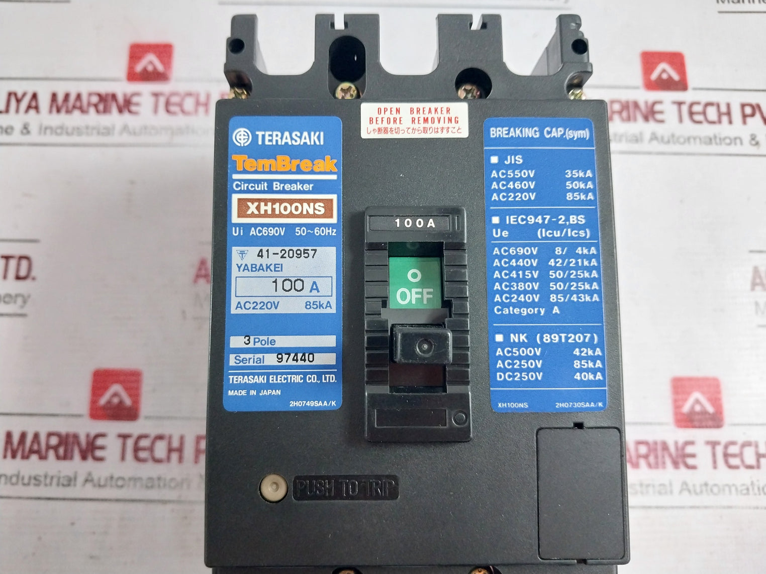 Terasaki Electric Xh100Ns Circuit Breaker 3 Pole 200-480V 50/60Hz 100A, Ac690V