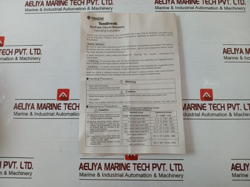 Terasaki Electric Xh100Ns Tembreak Circuit Breaker 3 Pole 75A Ac690V 50-60Hz