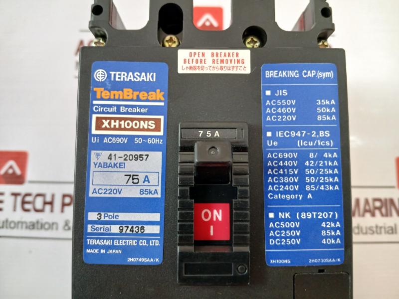 Terasaki Electric Xh100Ns Tembreak Circuit Breaker 3 Pole 75A Ac690V 50-60Hz