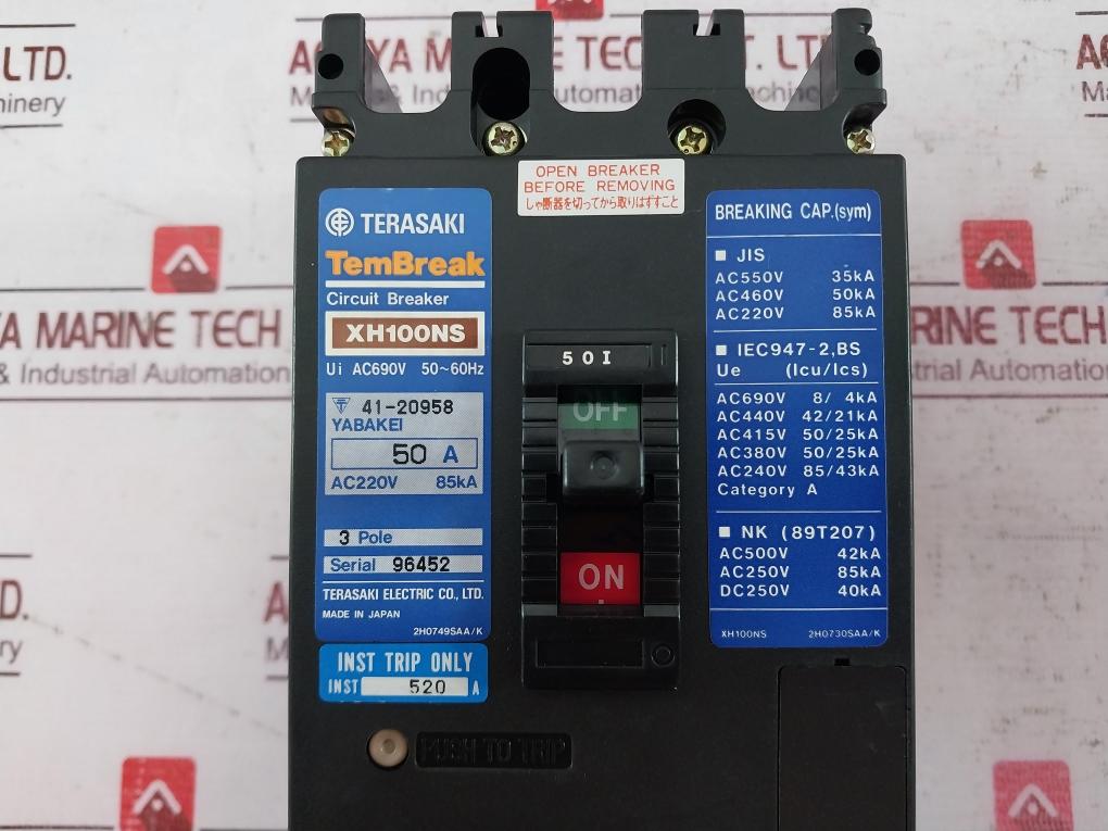 Terasaki Electric Xh100Ns Tembreak Circuit Breaker 50A 3 Pole 85Ka Ac690V 220V