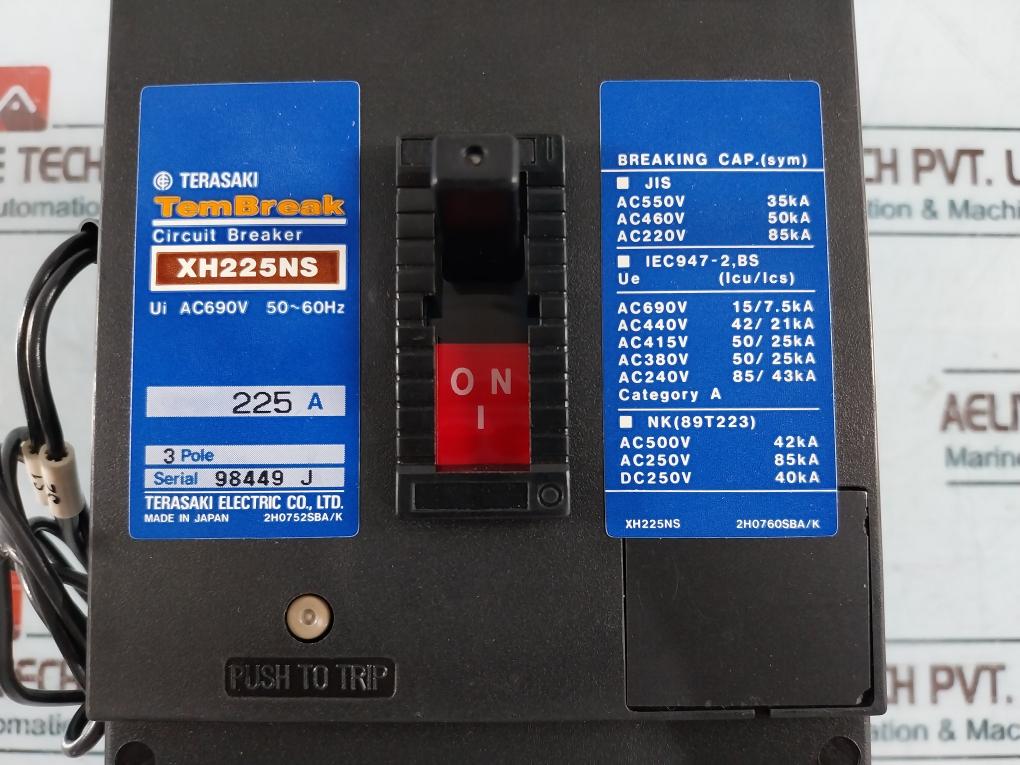 Terasaki Electric Xh225Ns Molded Case Circuit Breaker 3-pole 225A