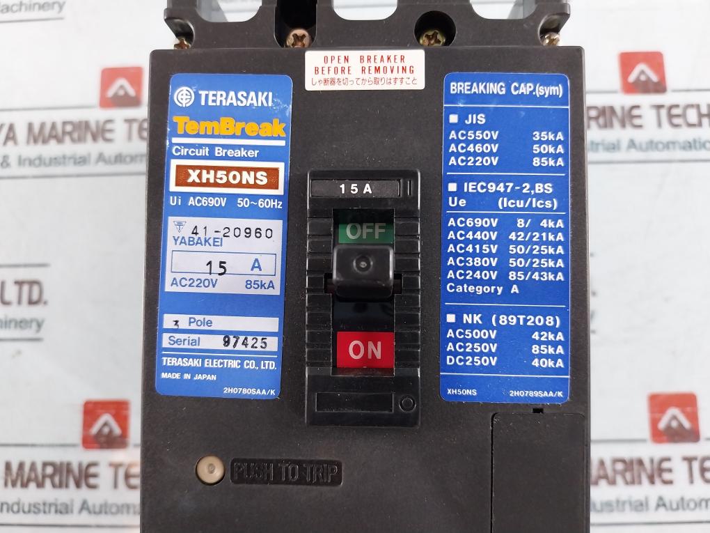 Terasaki Electric Xh50Ns Circuit Breaker 3 Pole 15A Ac690V 50~60 Hz