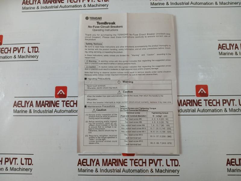 Terasaki Electric Xh50Ns Tembreak 3 Pole Circuit Breaker 15A Ac690V 50~60Hz