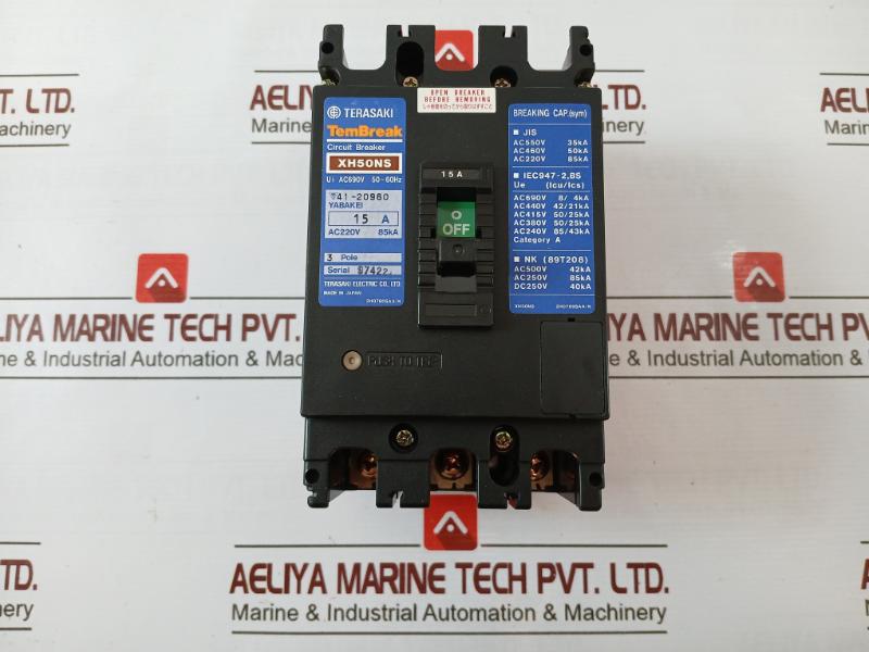 Terasaki Electric Xh50Ns Tembreak 3 Pole Circuit Breaker 15A Ac690V 50~60Hz