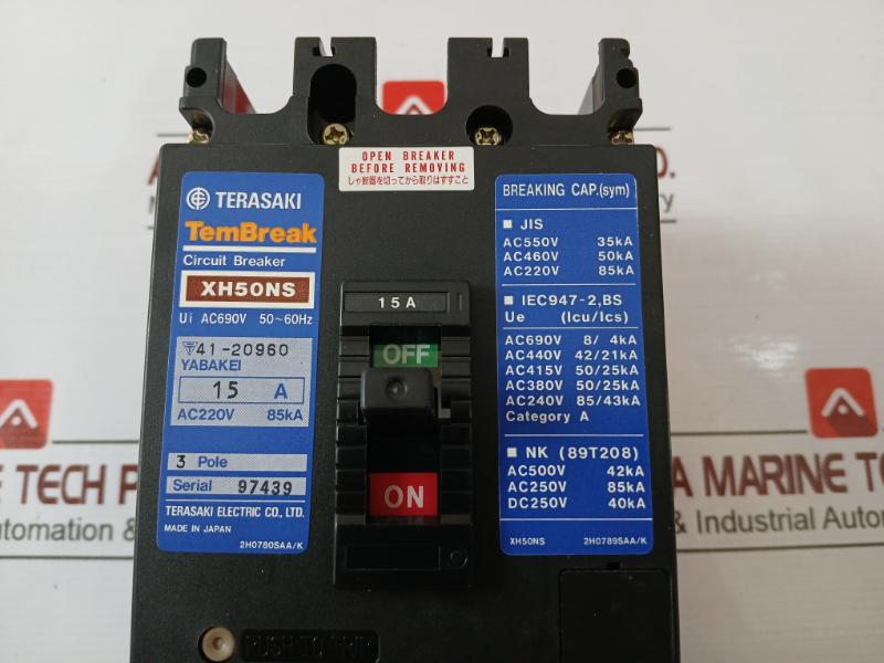 Terasaki Electric Xh50Ns Tembreak 3 Pole Circuit Breaker Ac690V 15A 200-480V