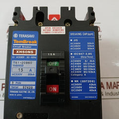 Terasaki Electric Xh50Ns Tembreak 3 Pole Circuit Breaker Ac690V 15A 200-480V