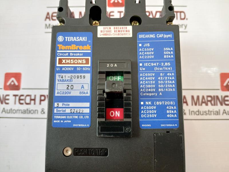 Terasaki Electric Xh50Ns Tembreak Circuit Breaker 3 Pole 20A Ac690V 50~60Hz