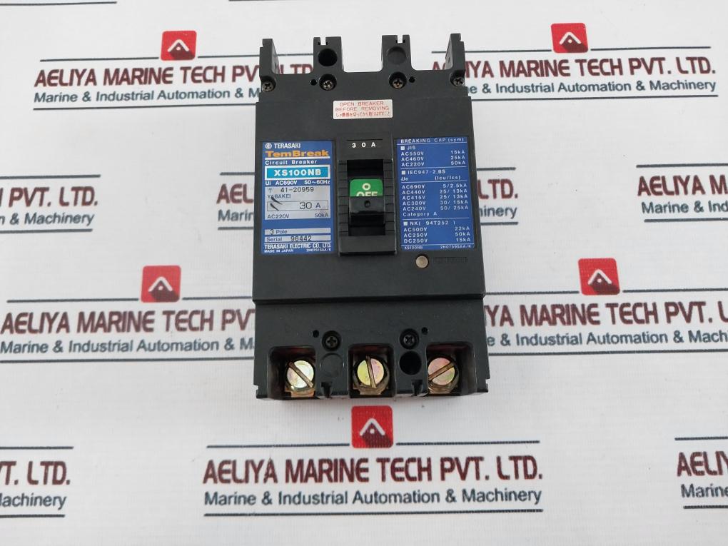 Terasaki Electric Xs100Nb 30A 3 Pole Circuit Breaker Ac690V 50~60Hz 41-20959