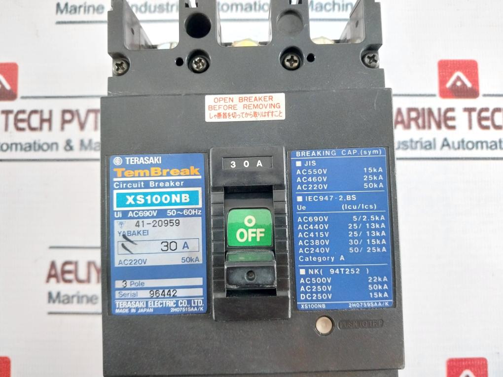 Terasaki Electric Xs100Nb 30A 3 Pole Circuit Breaker Ac690V 50~60Hz 41-20959