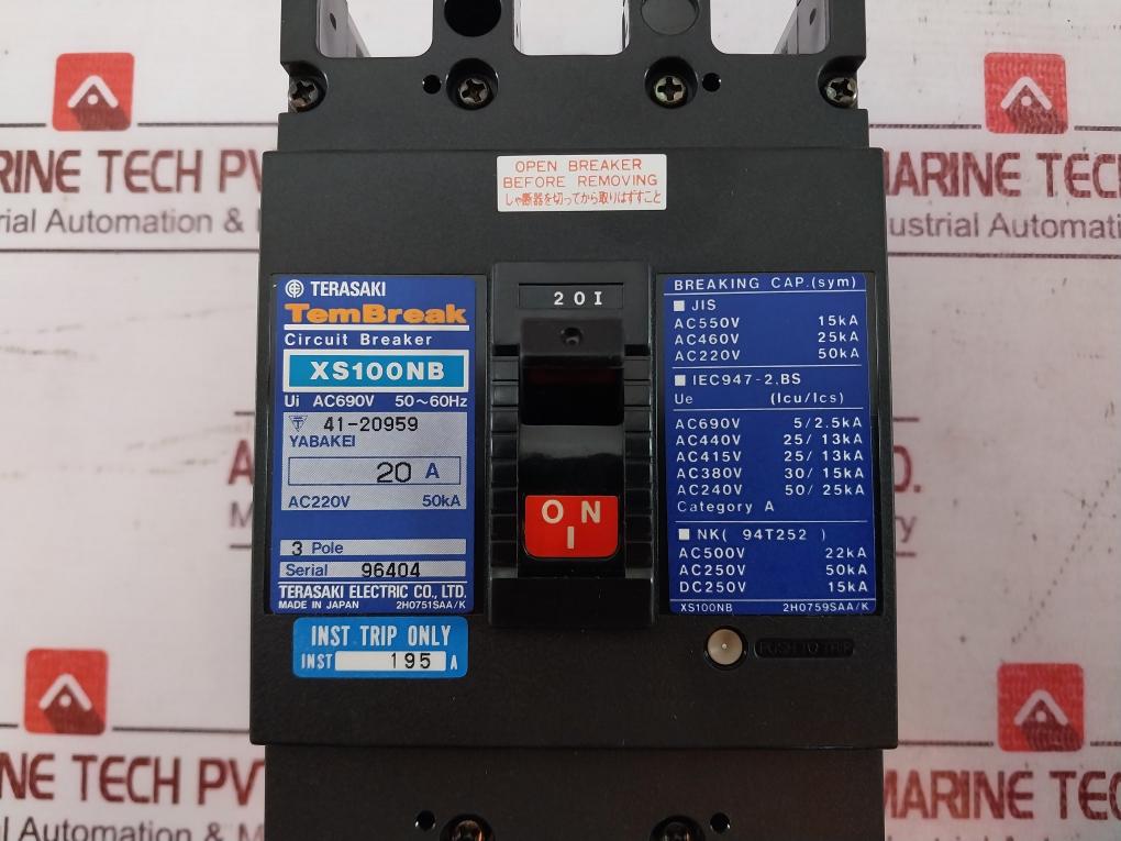 Terasaki Electric Xs100Nb 3Pole Tembreak Circuit Breaker Ac220V 50Ka 20A 50-60Hz