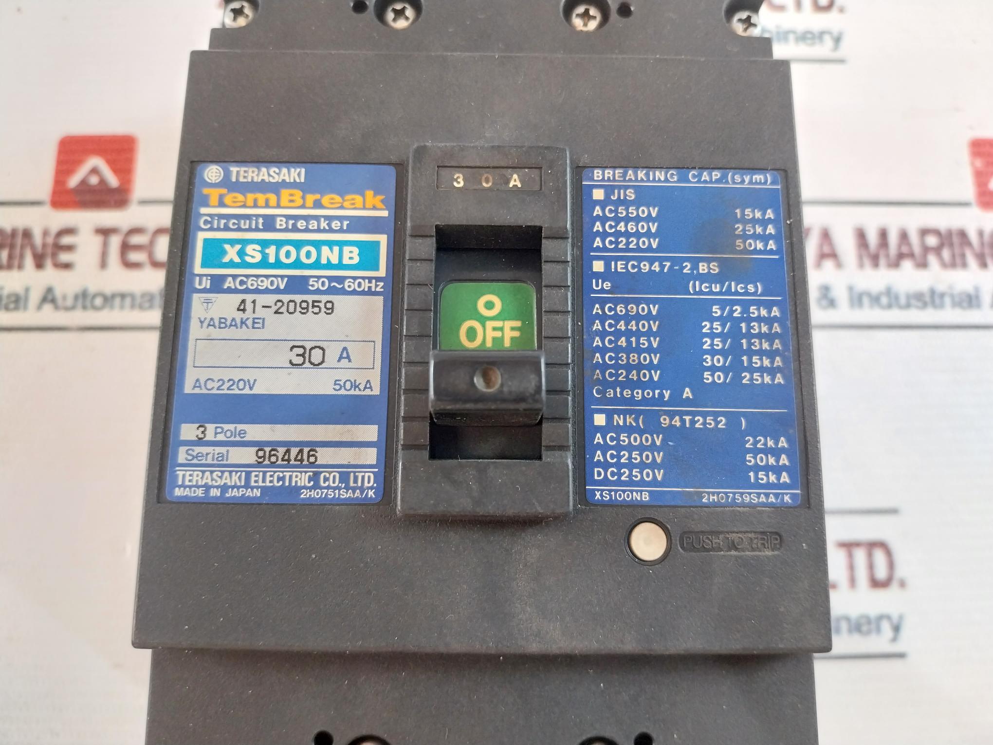 Terasaki Electric Xs100Nb Circuit Breaker 30A Ac220V 50Ka