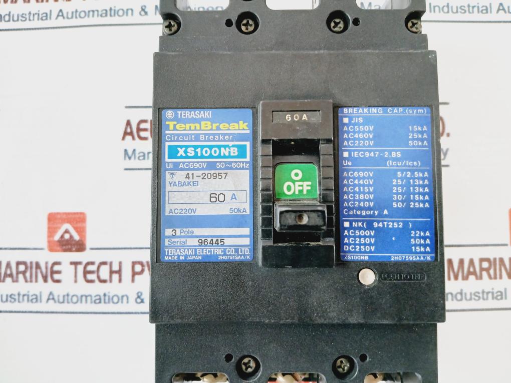 Terasaki Electric Xs100Nb Circuit Breaker 60A Ac220V 50Ka 3 Pole