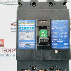 Terasaki Electric Xs100Nb Circuit Breaker 60A Ac220V 50Ka 3 Pole
