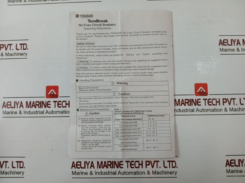 Terasaki Electric Xs100Nb Molded Case Circuit Breaker 3 Pole 100A Ac690V 50-60Hz