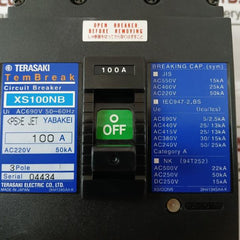 Terasaki Electric Xs100Nb Molded Case Circuit Breaker 3 Pole 100A Ac690V 50-60Hz
