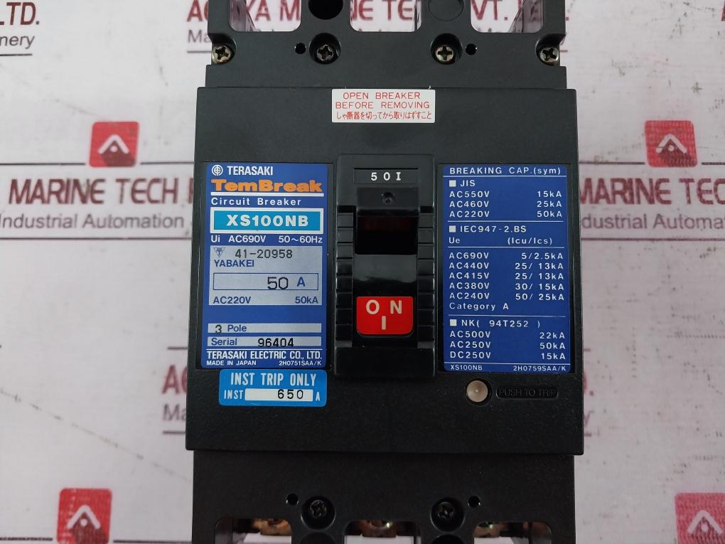 Terasaki Electric Xs100Nb No-fuse Circuit Breaker 50A Ac220V 50Ka