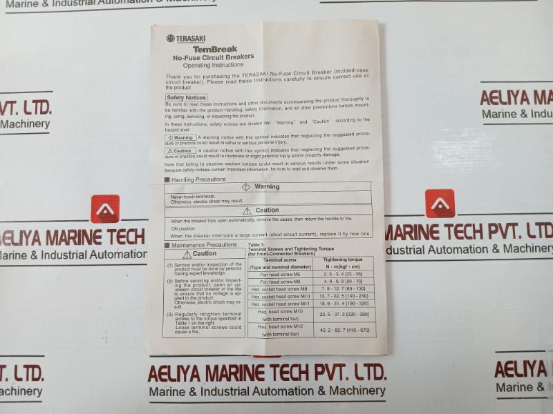 Terasaki Electric Xs100Nb Tembreak Circuit Breaker 3 Pole 60A Ac690V 50-60Hz
