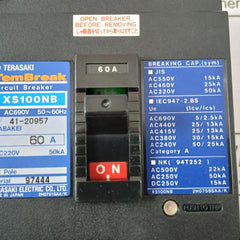 Terasaki Electric Xs100Nb Tembreak Circuit Breaker 3 Pole 60A Ac690V 50-60Hz